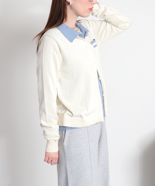 cepo（セポ）の「ダブルレイヤードポロニットカーディガン（カーディガン/ボレロ・レディース・ネイビー/グレー/オフホワイト・M）」の9枚目の写真