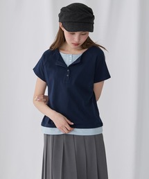 【Unblend】フェイクレイヤード アソート ヘンリーネック ラグラン半袖Tシャツ