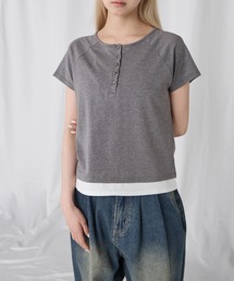【Unblend】フェイクレイヤード アソート ヘンリーネック ラグラン半袖Tシャツ