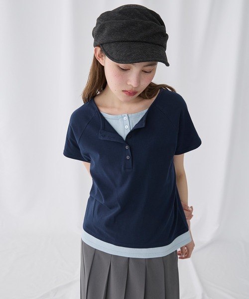 Unblend(アンブレンド)の「【Unblend】フェイクレイヤード アソート ヘンリーネック ラグラン半袖Tシャツ(Tシャツ/カットソー・レディース・オフホワイト/ブラック/ブラウン/チャコール/ネイビー・FREE)」の15枚目の写真