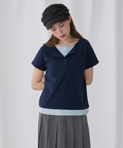 Unblend(アンブレンド)の「【Unblend】フェイクレイヤード アソート ヘンリーネック ラグラン半袖Tシャツ(Tシャツ/カットソー・レディース・オフホワイト/ブラック/ブラウン/チャコール/ネイビー・FREE)」の17枚目の写真