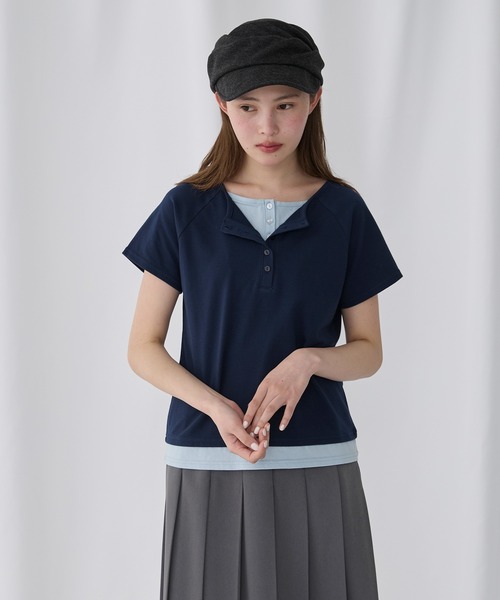 Unblend(アンブレンド)の「【Unblend】フェイクレイヤード アソート ヘンリーネック ラグラン半袖Tシャツ(Tシャツ/カットソー・レディース・オフホワイト/ブラック/ブラウン/チャコール/ネイビー・FREE)」の18枚目の写真