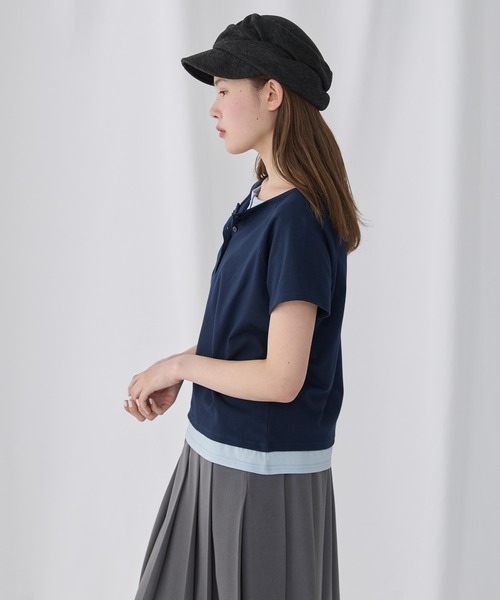Unblend(アンブレンド)の「【Unblend】フェイクレイヤード アソート ヘンリーネック ラグラン半袖Tシャツ(Tシャツ/カットソー・レディース・オフホワイト/ブラック/ブラウン/チャコール/ネイビー・FREE)」の19枚目の写真