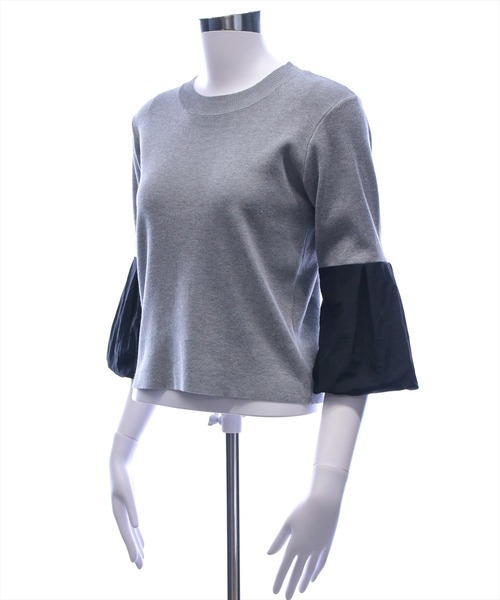 CLEAR BASIC（クリアベーシック）の「袖バルーン切替6分袖ニットトップス[大人 フェミニン 上品 オフィスカジュアル]（ニット/セーター・レディース・ブラック/アイボリー/グレー・F）」の14枚目の写真