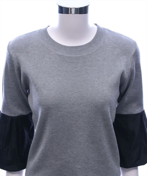 CLEAR BASIC（クリアベーシック）の「袖バルーン切替6分袖ニットトップス[大人 フェミニン 上品 オフィスカジュアル]（ニット/セーター・レディース・ブラック/アイボリー/グレー・F）」の18枚目の写真