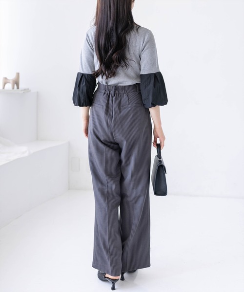 CLEAR BASIC（クリアベーシック）の「袖バルーン切替6分袖ニットトップス[大人 フェミニン 上品 オフィスカジュアル]（ニット/セーター・レディース・ブラック/アイボリー/グレー・F）」の11枚目の写真