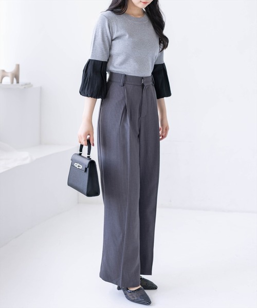 CLEAR BASIC（クリアベーシック）の「袖バルーン切替6分袖ニットトップス[大人 フェミニン 上品 オフィスカジュアル]（ニット/セーター・レディース・ブラック/アイボリー/グレー・F）」の12枚目の写真