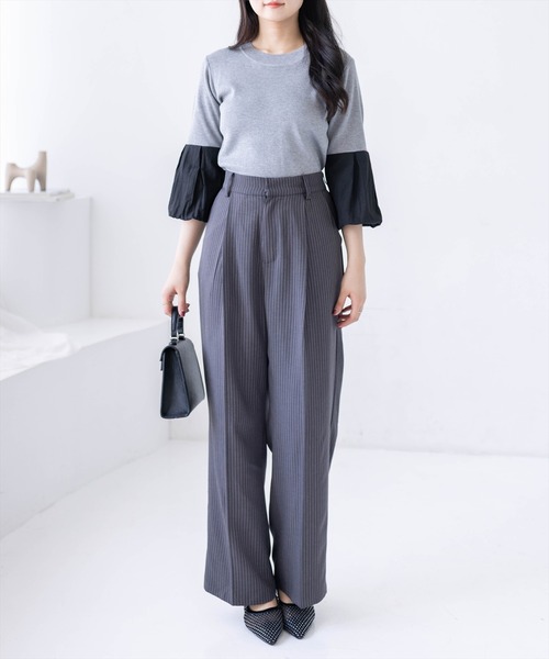 CLEAR BASIC（クリアベーシック）の「袖バルーン切替6分袖ニットトップス[大人 フェミニン 上品 オフィスカジュアル]（ニット/セーター・レディース・ブラック/アイボリー/グレー・F）」の13枚目の写真