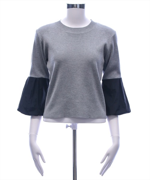 CLEAR BASIC（クリアベーシック）の「袖バルーン切替6分袖ニットトップス[大人 フェミニン 上品 オフィスカジュアル]（ニット/セーター・レディース・ブラック/アイボリー/グレー・F）」の9枚目の写真