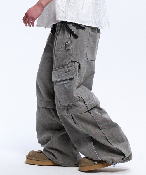 RSSC(アールエスエスシー)の「CONVERTIBLE DESTROYED CARGO DENIM PANTS - GRAY(デニムパンツ・メンズ・その他・2/1)」の1枚目の写真
