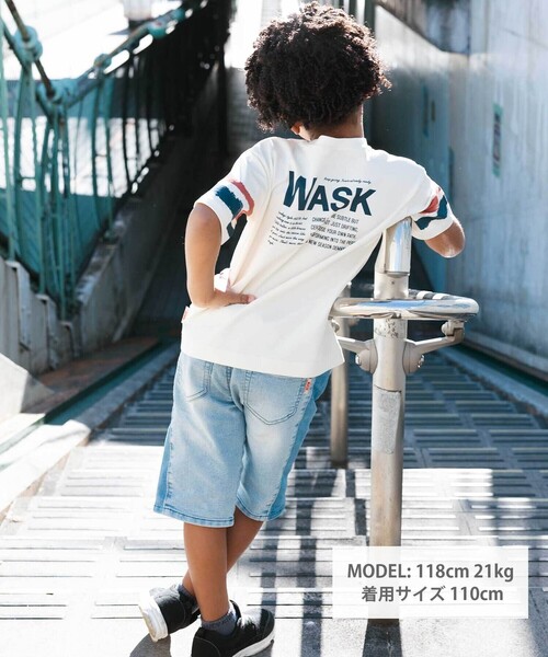 WASK（ワスク）の「【接触冷感】ソデカラーペイント×バックロゴ クールタッチTシャツ（Tシャツ/カットソー・キッズ・ネイビー/ブラック/オフホワイト・160cm/150cm/140cm/130cm）」の4枚目の写真
