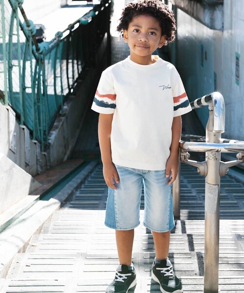 WASK（ワスク）の「【接触冷感】ソデカラーペイント×バックロゴ クールタッチTシャツ（Tシャツ/カットソー・キッズ・ネイビー/ブラック/オフホワイト・160cm/150cm/140cm/130cm）」の6枚目の写真