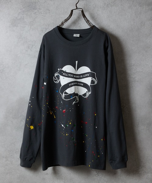 セール】HAND PAINTED NUMBER (9)INE APPLE PRINTED CLASSIC L/S T
