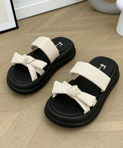Miniministore(ミニミニストア)の「ミュールサンダル レディース リボン(サンダル・レディース・アイボリー/ブラック・25.0cm/24.0cm/23.5cm/23.0cm/22.5cm/24.5cm)」の4枚目の写真