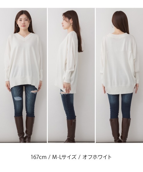aity(アイティ)の「M-5L Vネックリブドルマンセーター(ニット/セーター・レディース・オフホワイト/ブラック/グレイッシュベージュ/バーガンディー・4L~5L/M~L/LL~3L)」の20枚目の写真