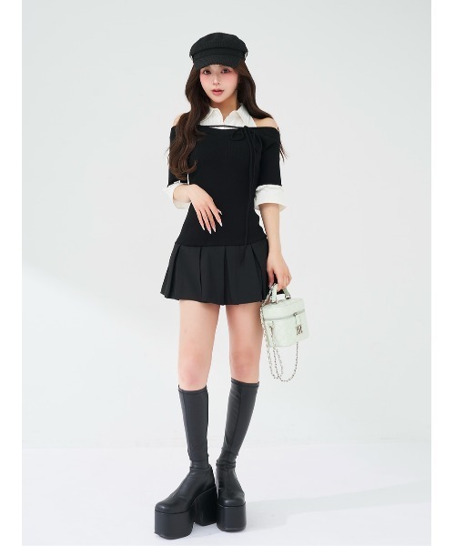 ダーリッチ Darich シャツドッキングプリーツミニワンピース F スプリングツイードドッキングミニワンピース – Darich