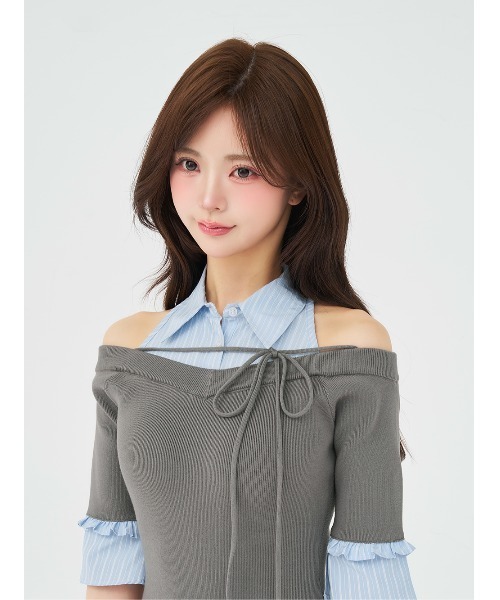 新品タグ付き Darich シャツドッキングオフショルプリーツミニワンピース シャツドッキングオフショルプリーツミニワンピース（ワンピース