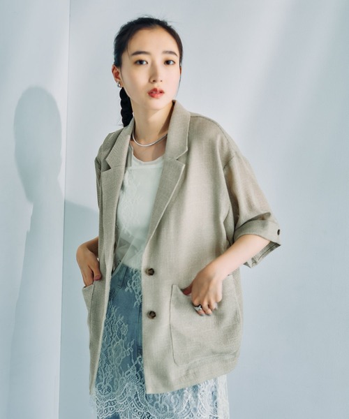 カラミ織り5分袖ジャケット 657167【KKfashion紹介アイテム