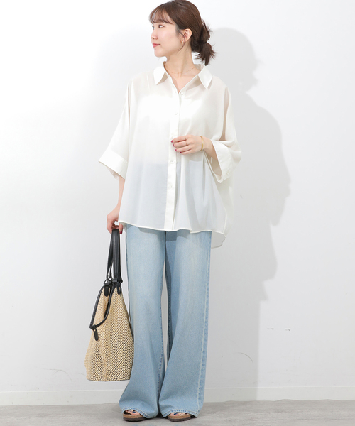 JOURNAL STANDARD relume(ジャーナルスタンダード レリューム)の「ハーフスリーブポンチョシャツ(シャツ/ブラウス・レディース・ブルー系その他/ブラウン/ホワイト・FREE)」の4枚目の写真