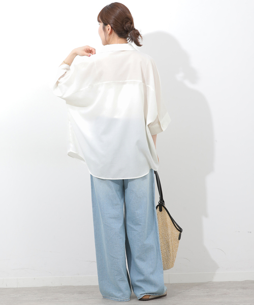 JOURNAL STANDARD relume(ジャーナルスタンダード レリューム)の「ハーフスリーブポンチョシャツ(シャツ/ブラウス・レディース・ブルー系その他/ブラウン/ホワイト・FREE)」の6枚目の写真
