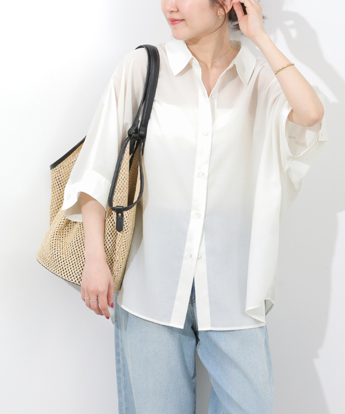 JOURNAL STANDARD relume(ジャーナルスタンダード レリューム)の「ハーフスリーブポンチョシャツ(シャツ/ブラウス・レディース・ブルー系その他/ブラウン/ホワイト・FREE)」の8枚目の写真