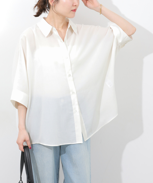JOURNAL STANDARD relume(ジャーナルスタンダード レリューム)の「ハーフスリーブポンチョシャツ(シャツ/ブラウス・レディース・ブルー系その他/ブラウン/ホワイト・FREE)」の9枚目の写真
