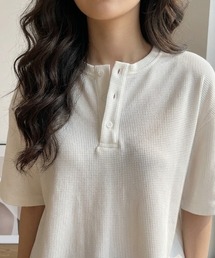 【UNISEX】ボタンネック リラックスシルエット ハーフスリーブカットソー
