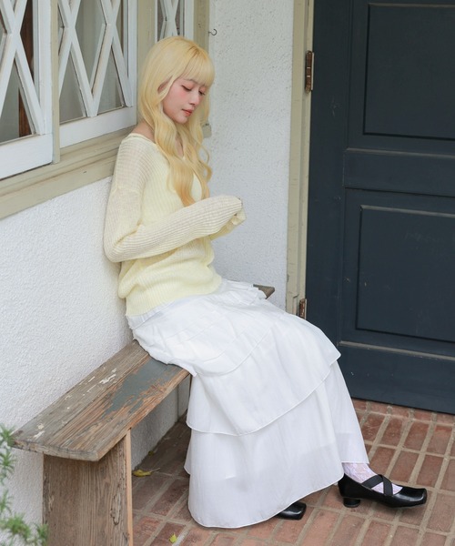 LiLIN(リリン)の「アシンメトリー ティアード フリル マキシ丈 スカート(スカート・レディース・ホワイト/ブラック・S/M/L)」の3枚目の写真