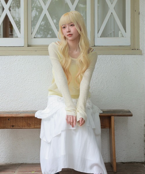 LiLIN(リリン)の「アシンメトリー ティアード フリル マキシ丈 スカート(スカート・レディース・ホワイト/ブラック・S/M/L)」の6枚目の写真