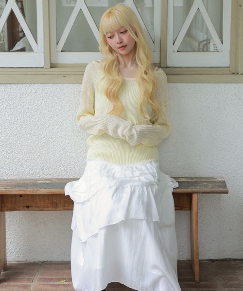 LiLIN(リリン)の「アシンメトリー ティアード フリル マキシ丈 スカート(スカート・レディース・ホワイト/ブラック・S/M/L)」の7枚目の写真