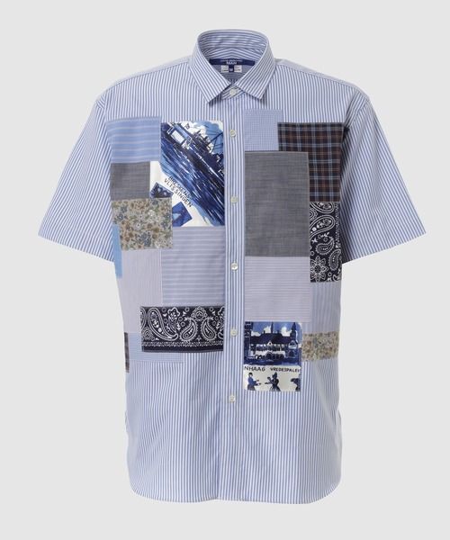 COTTON STRIPE MIX-PATCHWORK SHIRTS（シャツ/ブラウス）｜JUNYA