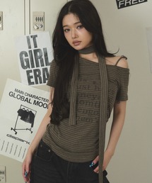 dispark | DISPARK/【26春夏新作】チョーカー付きボーダーロゴSSトップ(Tシャツ/カットソー)