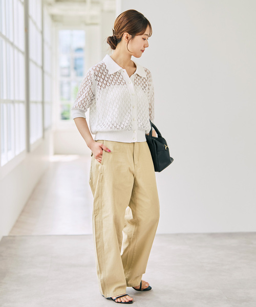 Spick & Span(スピックアンドスパン)の「透かし編み ポロシャツニットカーディガン(ニット/セーター・レディース・ホワイト/ブラック・FREE)」の15枚目の写真