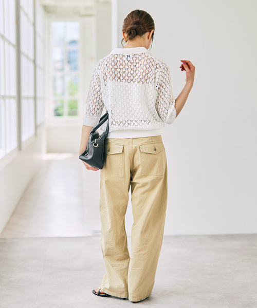 Spick & Span(スピックアンドスパン)の「透かし編み ポロシャツニットカーディガン(ニット/セーター・レディース・ホワイト/ブラック・FREE)」の14枚目の写真