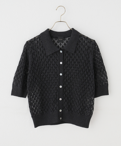 Spick & Span(スピックアンドスパン)の「透かし編み ポロシャツニットカーディガン(ニット/セーター・レディース・ホワイト/ブラック・FREE)」の9枚目の写真