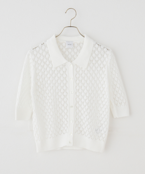 Spick & Span(スピックアンドスパン)の「透かし編み ポロシャツニットカーディガン(ニット/セーター・レディース・ホワイト/ブラック・FREE)」の7枚目の写真