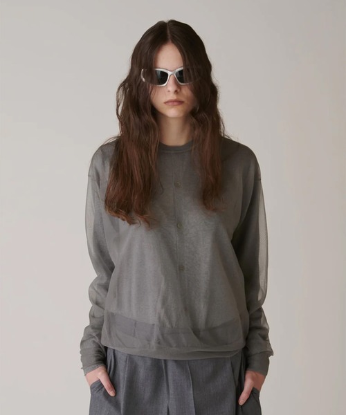 INSCRIRE(アンスクリア)の「【INSCRIRE/アンスクリア】Sheer Pull Over Knit/シアープルオーバーニット(Tシャツ/カットソー・レディース・グレー/レッド/ピンク・FREE)」の1枚目の写真