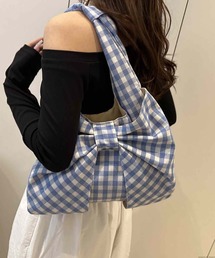 Liaa/リボン ギンガムチェック トートバッグ A18796
