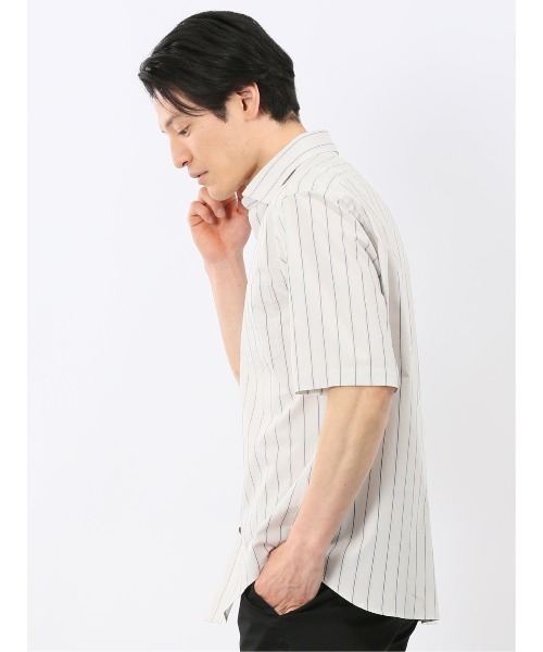 TAKA-Q(タカキュー)の「シャツ メンズ 半袖 ストレッチ 綿 コットン ツイル ストライプ ワイドカラー ややゆったり ルーズフィット(シャツ/ブラウス・メンズ・アイボリー・X-LARGE/LARGE/MEDIUM)」の3枚目の写真