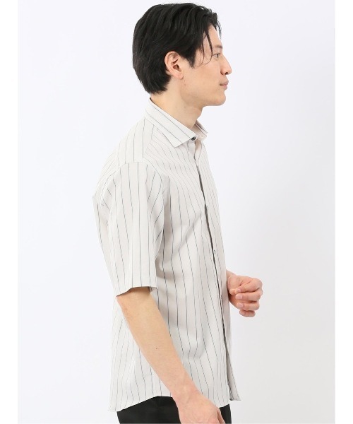 TAKA-Q(タカキュー)の「シャツ メンズ 半袖 ストレッチ 綿 コットン ツイル ストライプ ワイドカラー ややゆったり ルーズフィット(シャツ/ブラウス・メンズ・アイボリー・X-LARGE/LARGE/MEDIUM)」の5枚目の写真