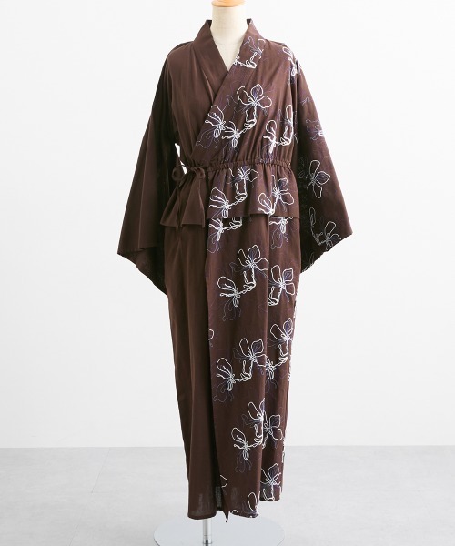 Callarus(カラルス)の「【浴衣】花柄アシメ刺しゅう浴衣セット(簡易ゆかた+帯)〔Callarus〕(浴衣・レディース・ネイビー系/ブラウン系その他・FREE)」の13枚目の写真