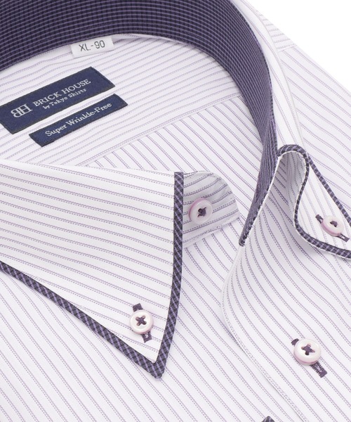 TOKYO SHIRTS(トウキョウシャツ)の「【超形態安定】 形態安定ノンアイロン ボタンダウン 長袖ビジネスワイシャツ (大きいサイズ・長いサイズ)(ビジネスシャツ・メンズ・パープル・首回り41cm-裄丈90cm/首回り45cm-裄丈90cm/首回り45cm-裄丈82cm/首回り39cm-裄丈88cm/首回り42cm-裄丈90cm/首回り47cm-裄丈86cm/首回り47cm-裄丈90cm/首回り43cm-裄丈90cm/首回り45cm-裄丈86cm)」の2枚目の写真