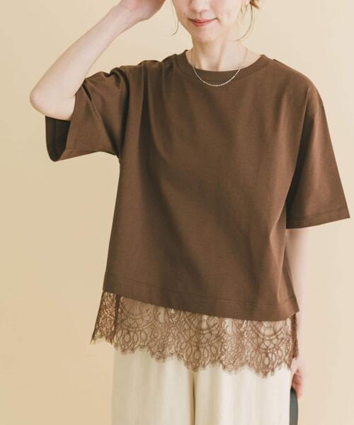 ITEMS URBANRESEARCH（アイテムズ アーバンリサーチ）の「裾レースコンビTシャツ（Tシャツ/カットソー・レディース・ホワイト/ブラウン/ブラック/チャコールグレー・FREE）」の4枚目の写真