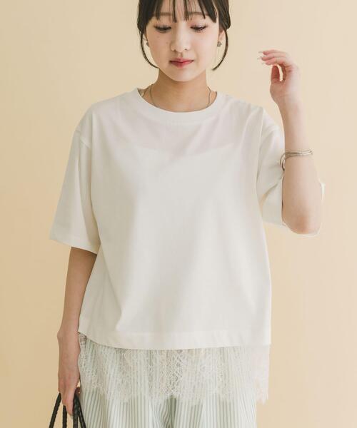 ITEMS URBANRESEARCH（アイテムズ アーバンリサーチ）の「裾レースコンビTシャツ（Tシャツ/カットソー・レディース・ホワイト/ブラウン/ブラック/チャコールグレー・FREE）」の6枚目の写真