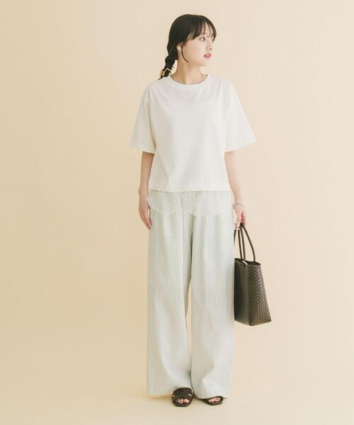ITEMS URBANRESEARCH（アイテムズ アーバンリサーチ）の「裾レースコンビTシャツ（Tシャツ/カットソー・レディース・ホワイト/ブラウン/ブラック/チャコールグレー・FREE）」の7枚目の写真