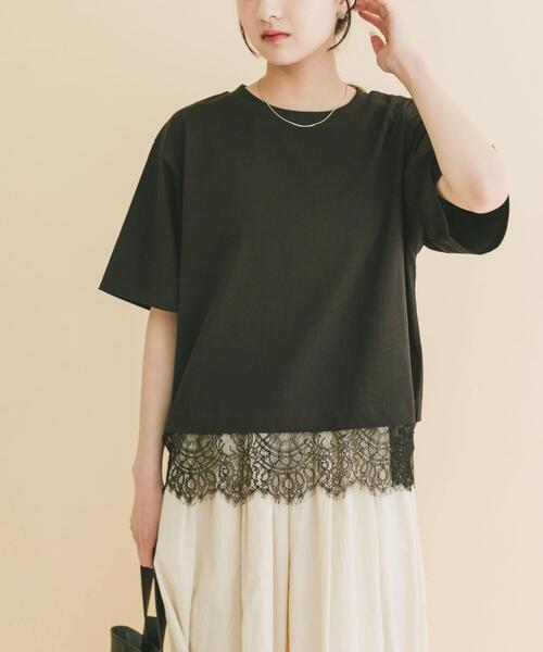 ITEMS URBANRESEARCH（アイテムズ アーバンリサーチ）の「裾レースコンビTシャツ（Tシャツ/カットソー・レディース・ホワイト/ブラウン/ブラック/チャコールグレー・FREE）」の11枚目の写真