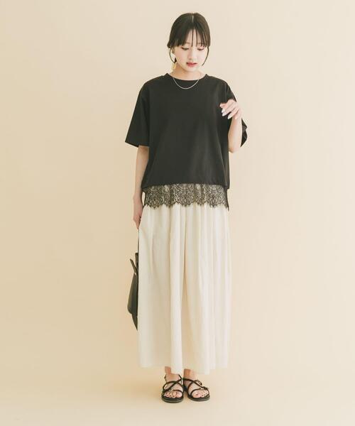 ITEMS URBANRESEARCH（アイテムズ アーバンリサーチ）の「裾レースコンビTシャツ（Tシャツ/カットソー・レディース・ホワイト/ブラウン/ブラック/チャコールグレー・FREE）」の14枚目の写真