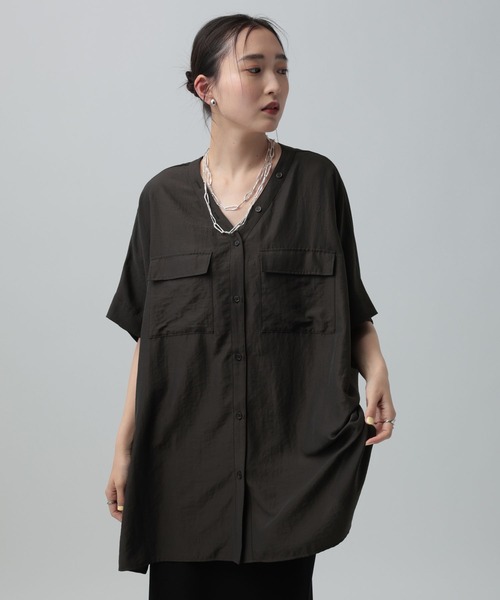 VネックオーバーシャツチュニックSS 668079（シャツ/ブラウス