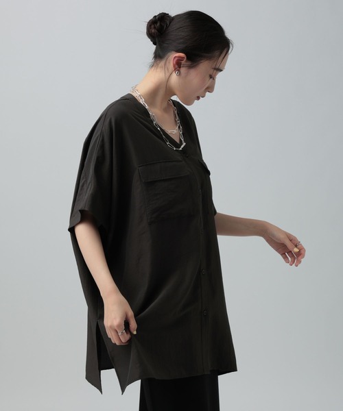 セール】VネックオーバーシャツチュニックSS 668079（シャツ/ブラウス