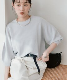 【柔らかな立体感のある袖が魅力】ハーフバルーンスリーブニット